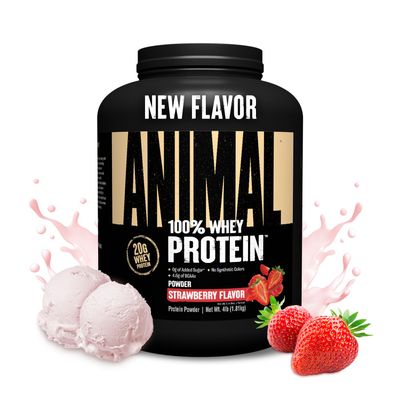 Animal 100% Whey Protein Powder - Whey Blend for Pre or Post Workout, Recovery, Anytime Low Sugar Protein Boost Meal Replacement with BCAA Branched Chain Amino Acids - New Flavor, Strawberry, 4 lb