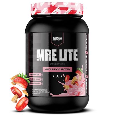 REDCON1 MRE Lite Whole Food Protein Powder, Strawberry Shortcake - Low Carb &amp; Whey Free Meal Replacement with Animal Protein Blends - Easy to Digest Supplement Made with MCT Oils (30 Servings)