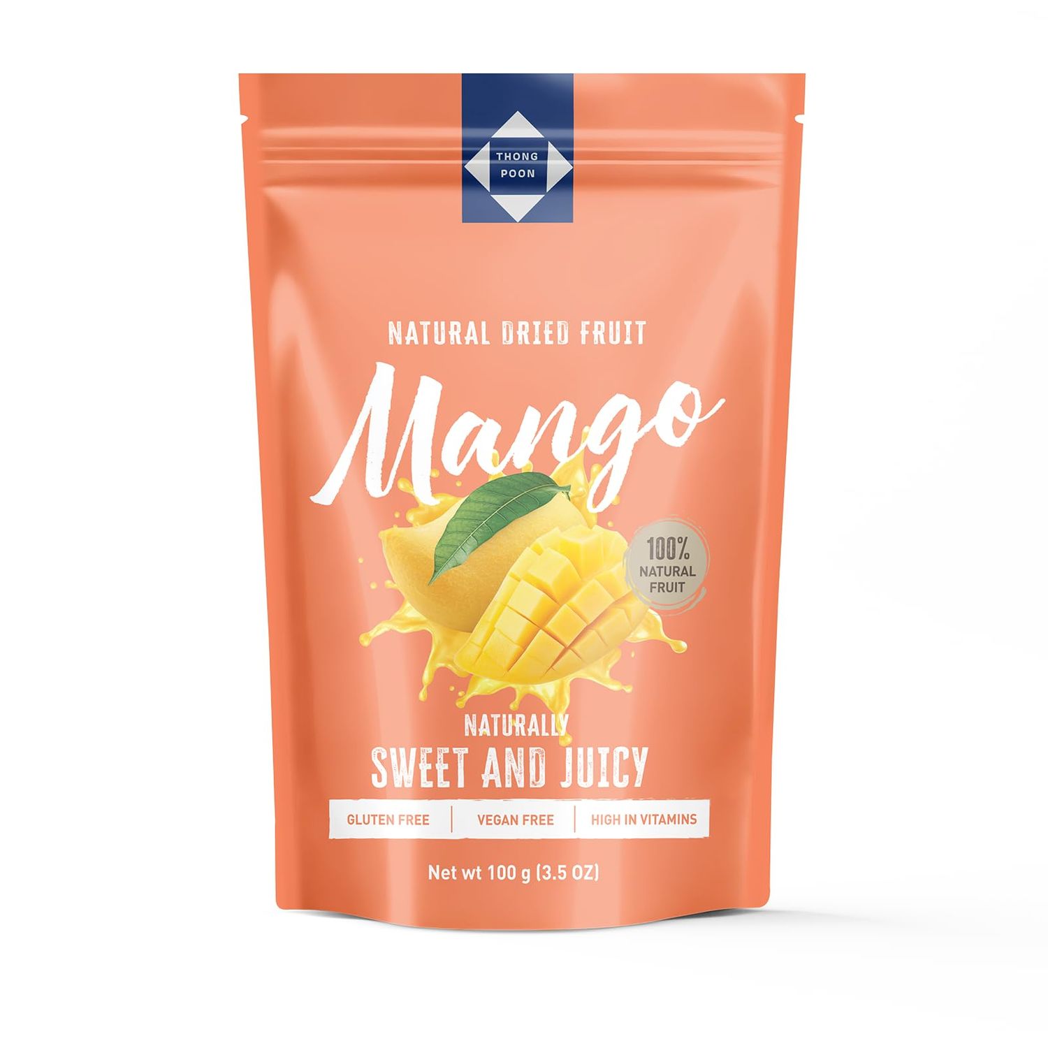 Natural Dried Mango - Premium Quality, Soft &amp; Chewy, Naturally Sweet, Gluten-Free, Vegan, Healthy Snack Option, High in Vitamins, 3.5OZ (100gram) - Authentic Taste of Thailand