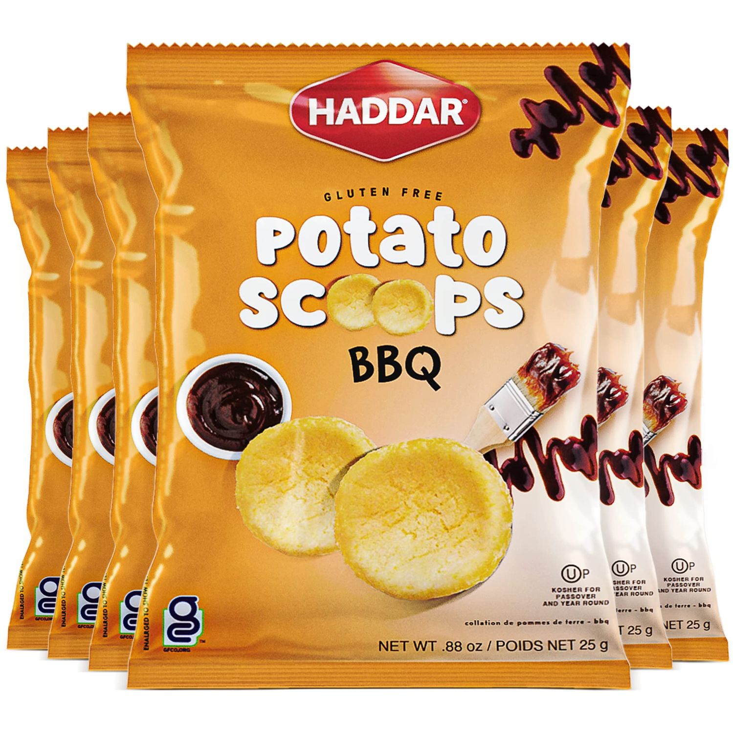 Haddar BBQ Baked Potato Scoops, .88oz (6 Pack)  Baked Potato Chips, Healthier Snacking, Gluten Free Snacks, Bite-Sized