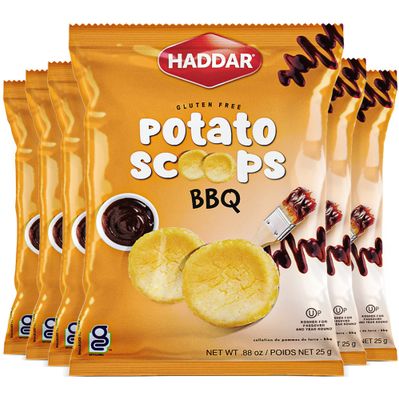 Haddar BBQ Baked Potato Scoops, .88oz (6 Pack)  Baked Potato Chips, Healthier Snacking, Gluten Free Snacks, Bite-Sized