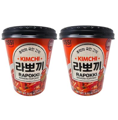 Instant Rapokki Cup, Ramen noodle  Topokki Rice Cake, Korean Street Snack, K Food, 145g each (Pack of 2) KIMCHI (2, KIMCHI)