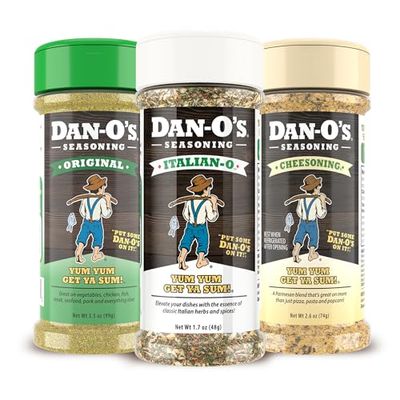 Dan-O&#39;s Seasoning - Seasoning for Cooking &amp; Grilling Anything - meat, vegetables, snacks, popcorn seasoning - Small bottle 3 Pack  Original, Cheesoning &amp; Italian-O