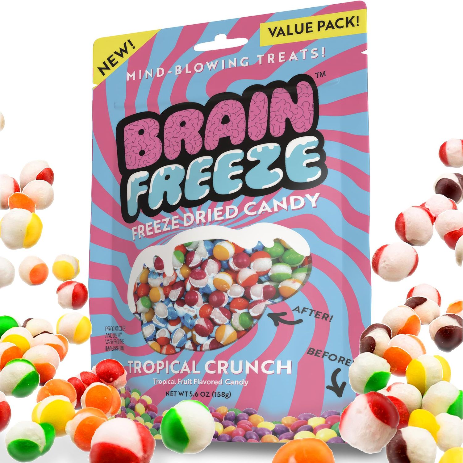 BRAIN FREEZE Tropical Crunch Freeze-Dried Candy - Sweet &amp; Tangy Gourmet Freeze Dried Candy Snack - Single Pack