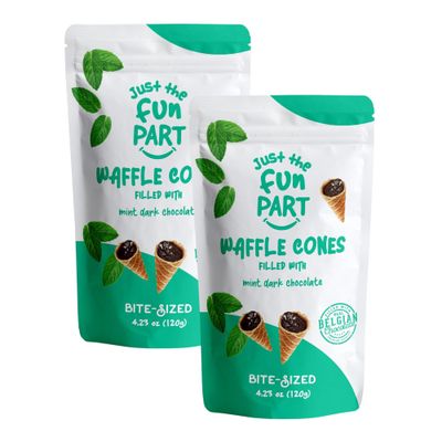 Just The Fun Part  Bite-Size Crispy Mini Waffle Cones  Filled With Premium Belgian Chocolate  Great For Snacks, Desserts, Grab &amp; Go  Kosher  4.23 Ounce (Pack of 2, Mint, Dark Chocolate)