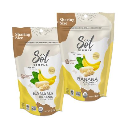 SOL SIMPLE Regenerative Organic Certified, Dried Banana  6oz Snack Pack (2 Bags Total)  One Ingredient  Vegan  Non-GMO  No Added Sugar  Fair Trade  Dried Fruit  Organic