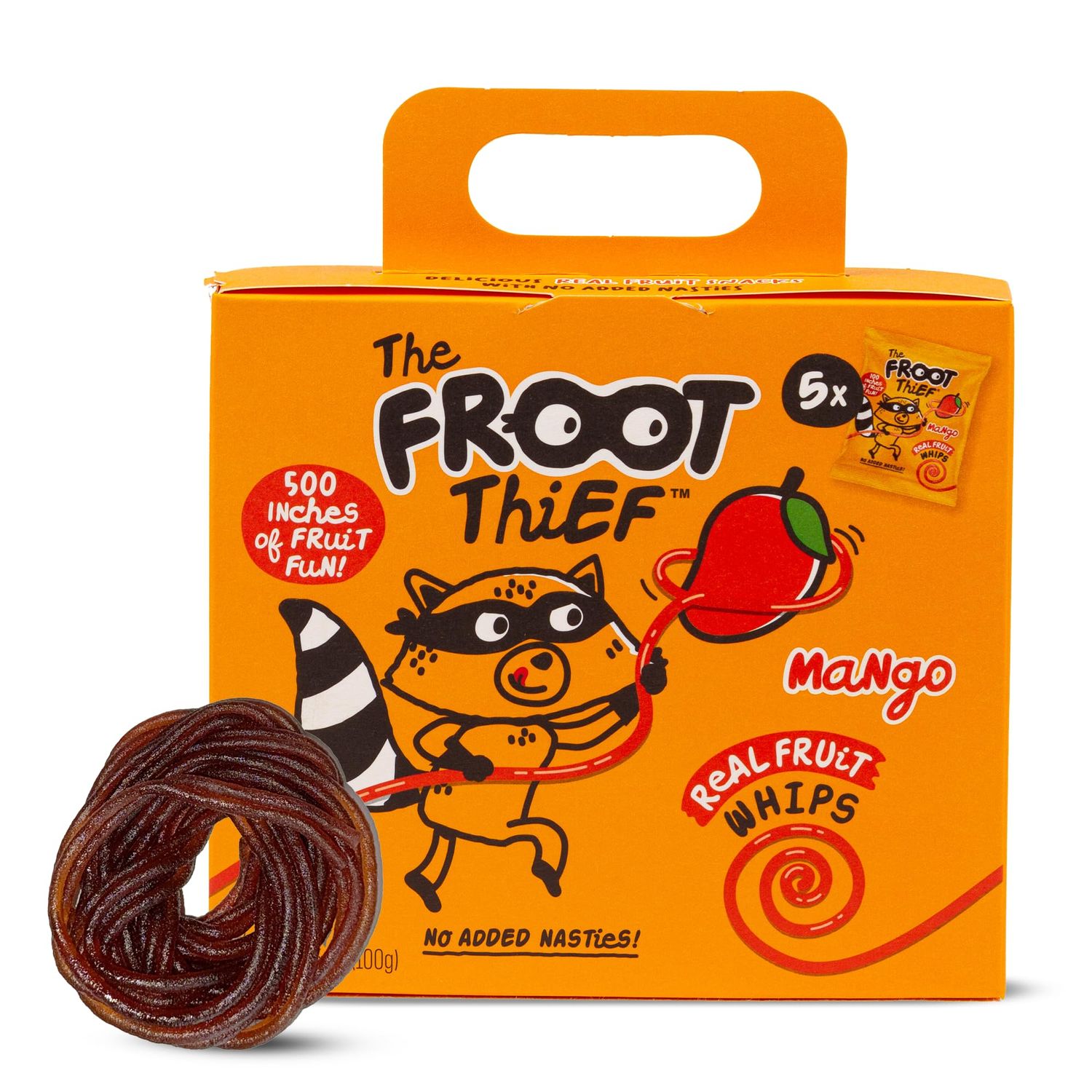 The FROOT Thief Real Fruit Snack Whips, Mango, Nut Free, Perfect for School Lunches and Snacks, Individual Bags Kids Snacks, 5 Pack