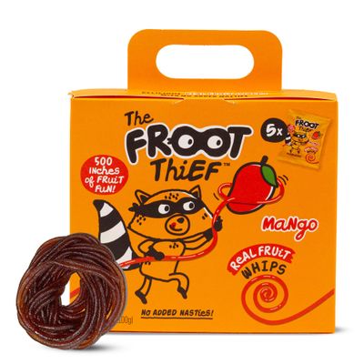 The FROOT Thief Real Fruit Snack Whips, Mango, Nut Free, Perfect for School Lunches and Snacks, Individual Bags Kids Snacks, 5 Pack