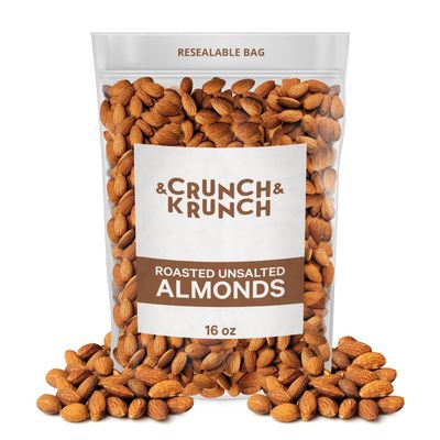 Roasted Almonds Unsalted - Fresh and Delicious Guilt Free Healthy Keto Snack Whole Unsalted Nuts Steam Pasteurized Packed in Resealable Bag, Low Calories, Vegan, Gluten-Free, 1lb