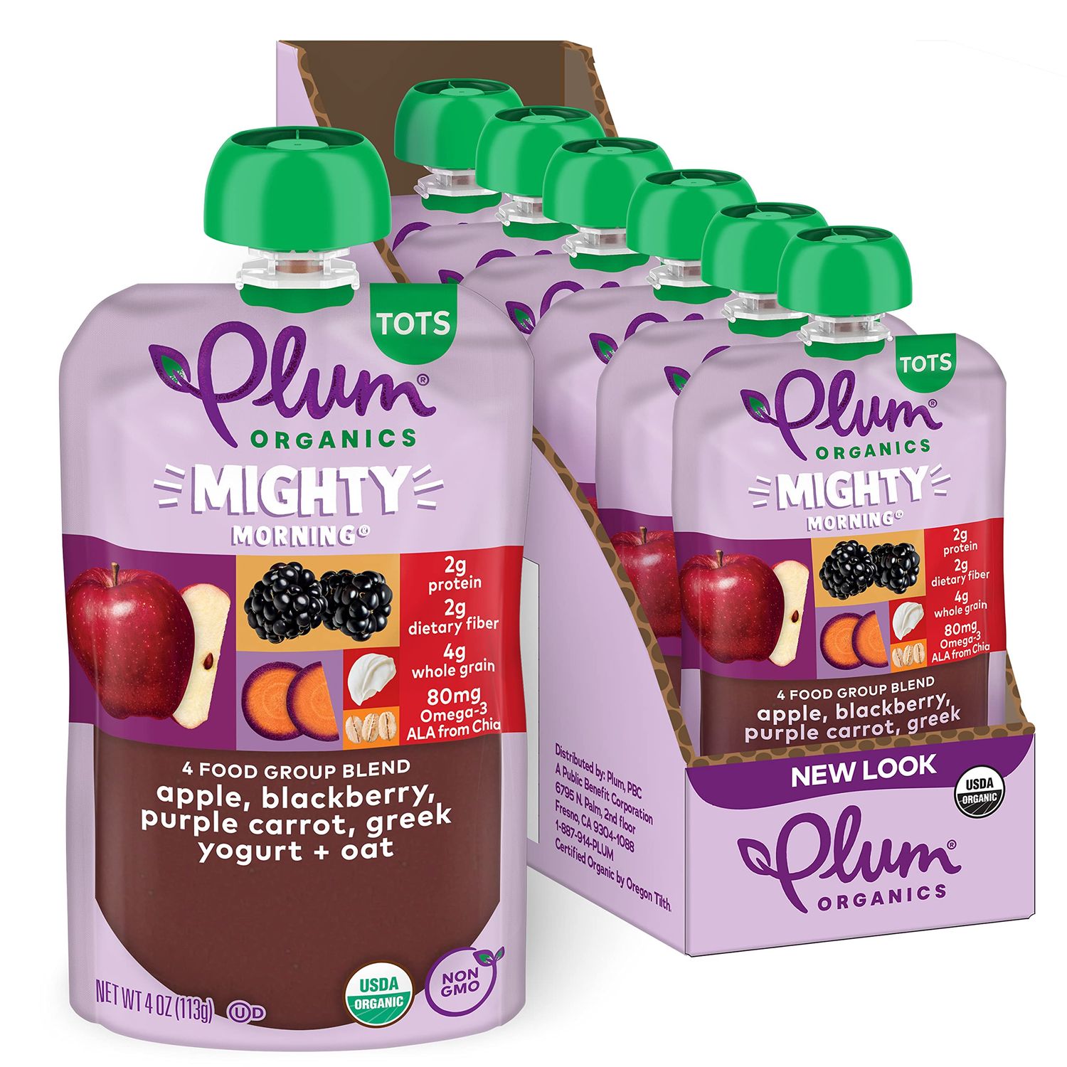 Plum Organics Mighty Food Group Blend, Organic Baby Food Meals 12 Months, Quinoa, Blackberry, Purple Carrot, Greek Yogurt &amp; Oat, Kosher, USDA Certified Organic, Non-GMO, 4 Ounce Pouch (Pack Of 6)