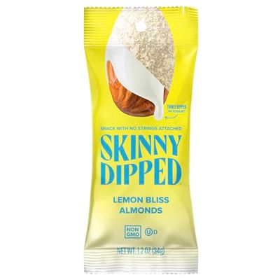 SkinnyDipped Lemon Bliss Yogurt Covered Almonds, Healthy Snack, Plant Protein, Gluten Free, 1.2 Ounce (Pack of 15)