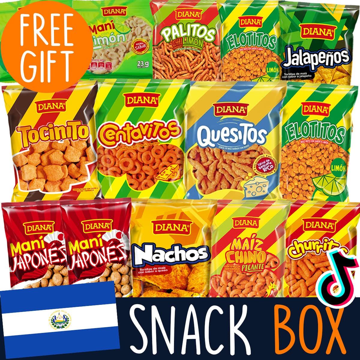 Charloo International Snack Box  FREE Surprise Gift! - El Salvador Snacks from Around the World Box - Foreign Snack - Weird Snacks International Exotic Unique International Chips, Premium 34 Pcs