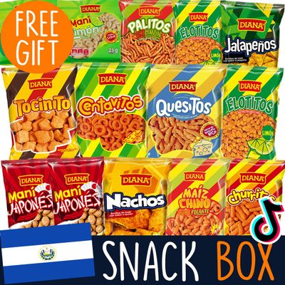 Charloo International Snack Box  FREE Surprise Gift! - El Salvador Snacks from Around the World Box - Foreign Snack - Weird Snacks International Exotic Unique International Chips, Premium 34 Pcs