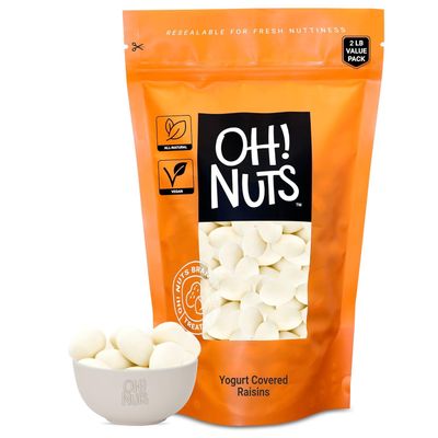 Oh! Nuts Yogurt Covered Raisins - 2lb - Sweetened Dehydrated Creamy Yogurt Fruit Bites - Packed in New York Zip-Seal Bag for Exceptional Freshness