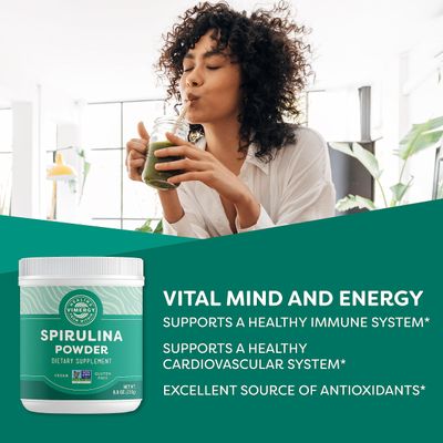Vimergy Spirulina Powder - Concentrated Plant Protein Supports Immune Health &amp; Cardiovascular Function - Vegan, Kosher, Gluten-Free - 250g