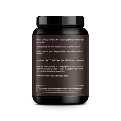 Active Stacks Collagen Peptides Protein Powder, Chocolate - Supports Healthy Hair, Skin, Bones and Joints for Men and Women - Easy-to-Mix Type 1 &amp; 3 Hydrolyzed Collagen from Grass-Fed Beef, 2 Pound
