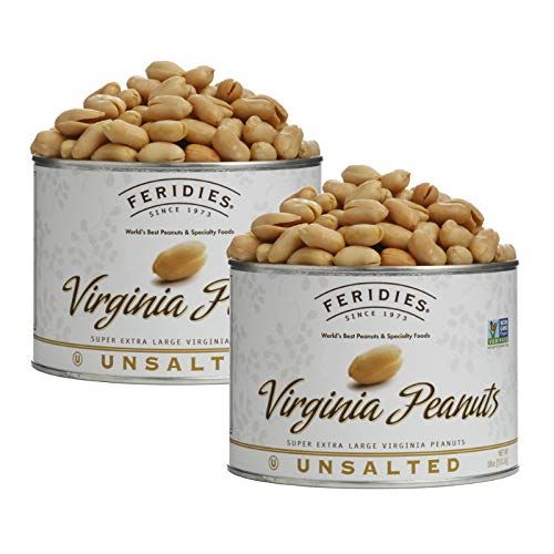 FERIDIES Unsalted Super Extra Large Gourmet Virginia Peanuts 18oz Can (Pack of 2)
