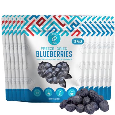 Crispy Craze Freeze Dried Blueberries (12 Snack Sized Bags, 0.52 oz Each), Whole Blueberries Fruit Crisps, Non GMO, Healthy Snack, No Added Sugar &amp; Additives, 100% Natural, Allergen Free, School Safe
