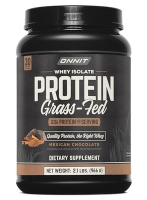 ONNIT Grass Fed Whey Isolate Protein Powder, Mexican Chocolate Flavor, Whey Protein Powder Dietary Supplement to Support Muscle Gain and Workout Recovery, 30 Servings per Tub, 30.7 oz