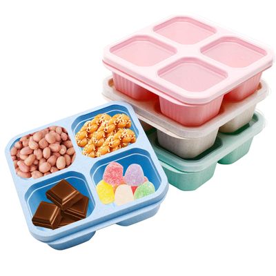 Snack Containers, 4 Pack Reusable Bento Snack Box with 4 Compartments, Meal Prep Lunch Containers for Adults - Divided Snack Bento Boxes for Kitchen Work Travel