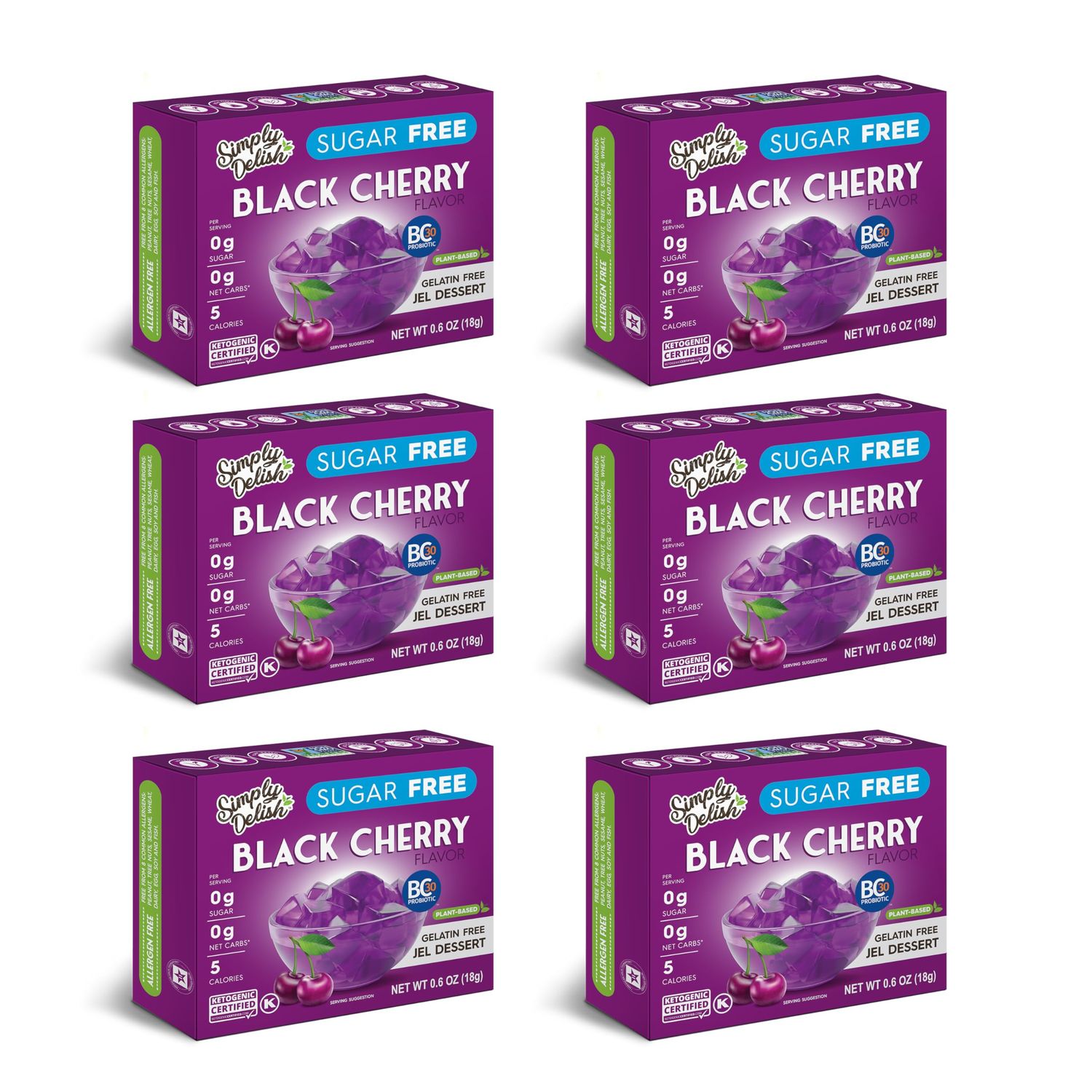 Simply Desserts Sugar-Free Black Cherry Jel, 6-Pack - Vegan Dessert, Keto Snacks, Diabetic Friendly &amp; Kosher, 1.7 Oz Ea
