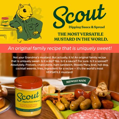 Scout Mustard Dipping Sauce &amp; Spread - Great Tasting &amp; Versatile Mustard Crafter with Premium Ingredients - Perfect for Sandwiches, Meat, Beer, Cheese, Wine, &amp; Salty Snacks - Midwest Made - 7 oz