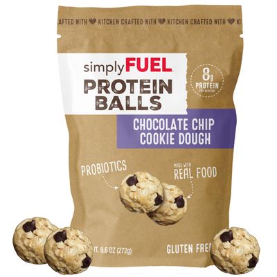 simplyFUEL Whole Food Protein Balls with Probiotics - Chocolate Chip Cookie Dough Snacks - 8g Protein Snack - Gluten Free Energy Balls (1 Pack of 12 Balls)