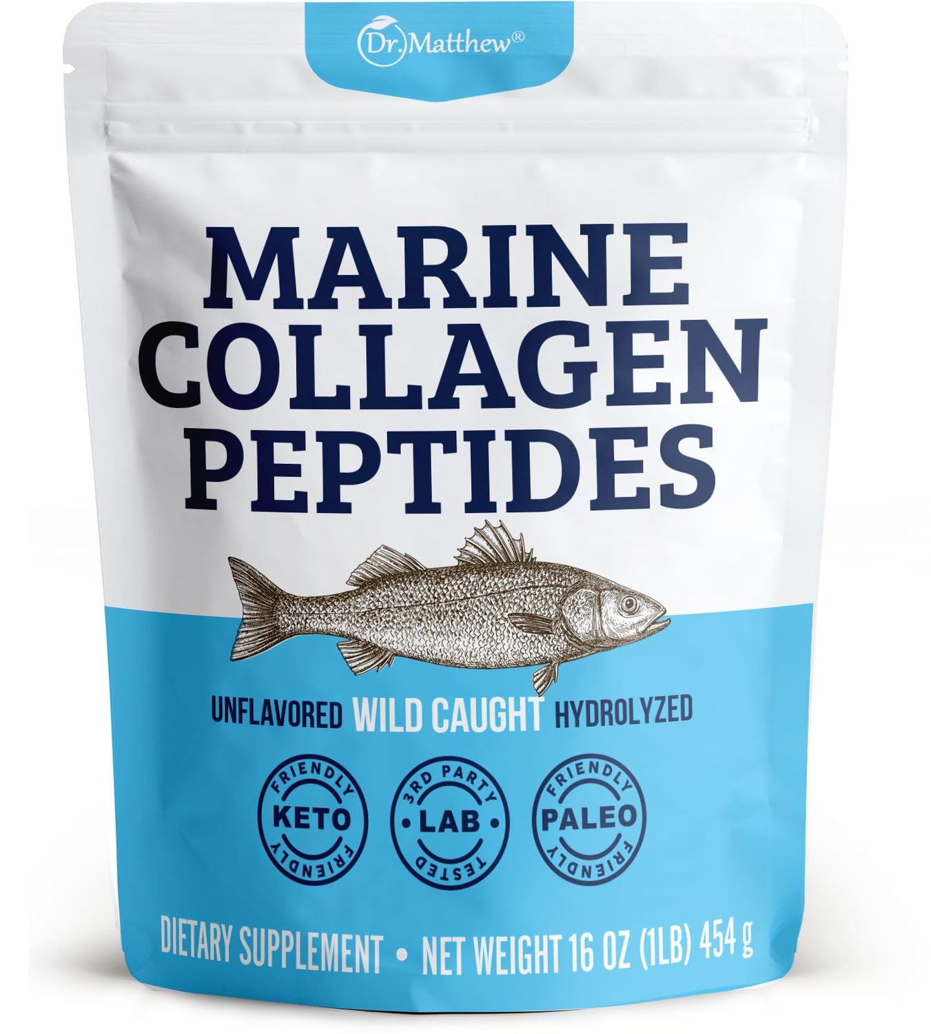 Dr. Matthew Marine Collagen Peptides Powder from Hydrolyzed Wild Caught Fish Protein - Hair &amp; Beauty Supplements for Women &amp; Men