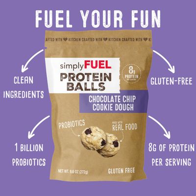 simplyFUEL Whole Food Protein Balls with Probiotics - Chocolate Chip Cookie Dough Snacks - 8g Protein Snack - Gluten Free Energy Balls (1 Pack of 12 Balls)