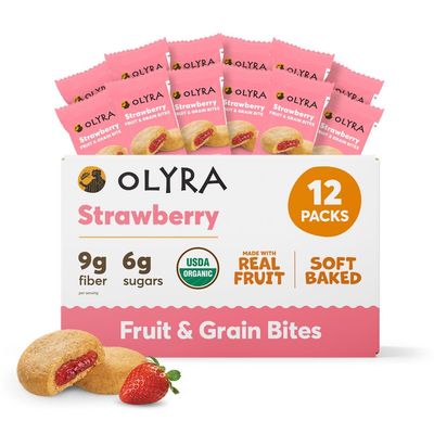 Olyra Strawberry Fruit Bars, Prebiotic High Fiber Snack, Organic Snack, Healthy Snacks for Adults and Kids, Low Sugar, Vegan, Office Breakfast Bars, USDA Certified Organic, Non GMO (Pack of 12)