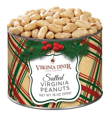 Virginia Diner Holiday Plaid Salted Virginia Peanuts - Toasty Holiday Peanuts Virginia Gift Pack Non-GMO, Preservative Free from Virginia Since 1929-18 Oz Can