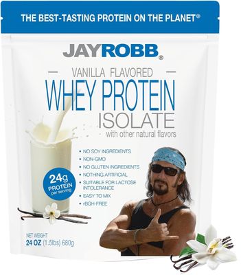 JAYROBB Whey Vanilla Isolate Protein Powder, Low Carb, Keto, Vegetarian, Gluten Free, Lactose Free, No Sugar Added, No Fat, No Soy, Nothing Artificial, Non-GMO, Best-Tasting (24 oz) Grass-Fed