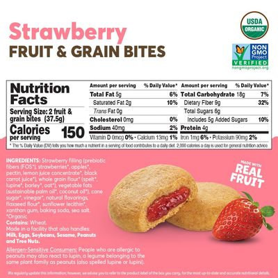 Olyra Strawberry Fruit Bars, Prebiotic High Fiber Snack, Organic Snack, Healthy Snacks for Adults and Kids, Low Sugar, Vegan, Office Breakfast Bars, USDA Certified Organic, Non GMO (Pack of 12)