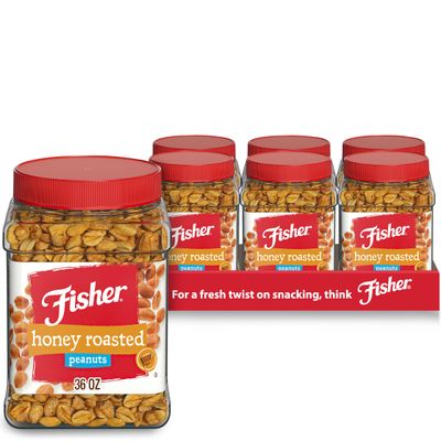 Fisher Snack Honey Roasted Peanuts, 36 Ounces (Pack of 6), Made with Real Honey, 100% Recyclable