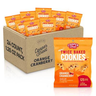 Cooper Street Italian Biscotti Cookies, Orange Cranberry Flavor, 1.25oz, 24 Pack, Peanut &amp; Dairy Free, Satisfying Sweet Tooth Without Guilt