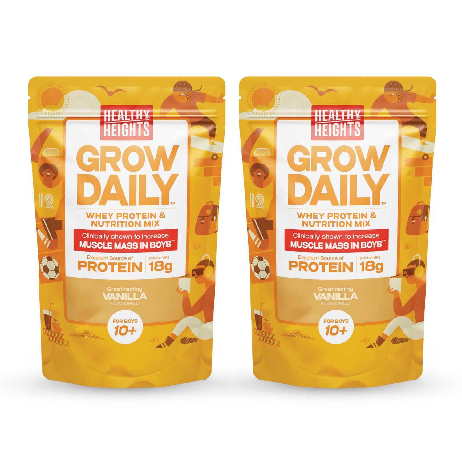 Healthy Heights Grow Daily Kids Protein Drink Mix (Vanilla), 2 pack, High Protein Shake for Boys 10