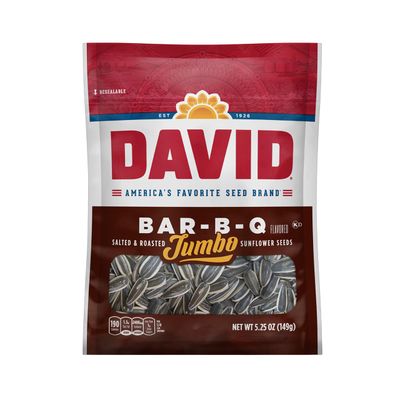 DAVID Roasted and Salted Jumbo Sunflower Seeds, Bar-B-Q Flavor, 5.25oz. (Pack of 12)