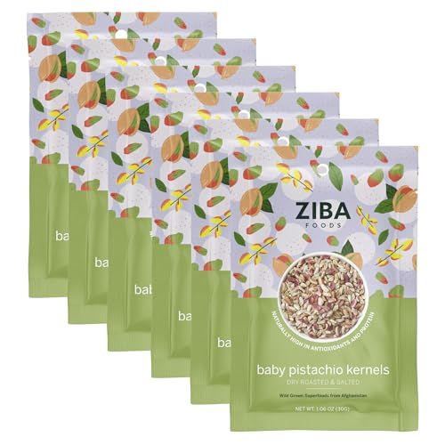 Ziba Foods Wild-Grown Baby Pistachio Kernels  Non-GMO, Vegan, Gluten Free Snack, Nuts  Wild Grown, Dry Roasted &amp; Salted  Healthy, Delicious Snack, Pack of 6