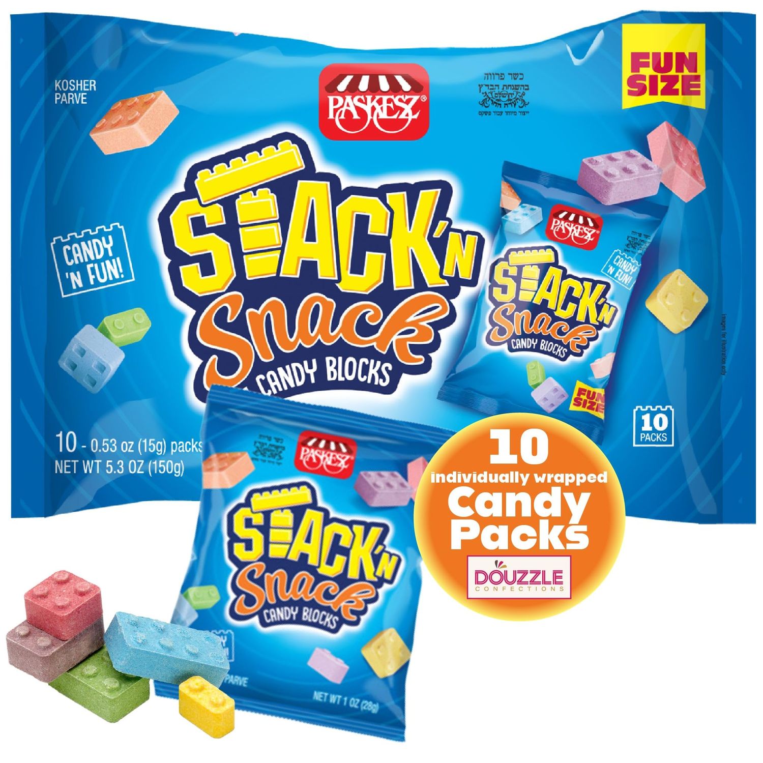 DOUzzle Easter Candies - Stack &#39;n Snack Candy Blocks, Edible Building Bricks Blox (10 Count, Pack of 1) Individually Wrapped Candies, Birthday Party Favors, Goodie Bags Stuffers - Kosher Parve