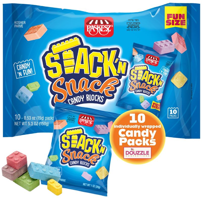 DOUzzle Easter Candies - Stack &#39;n Snack Candy Blocks, Edible Building Bricks Blox (10 Count, Pack of 1) Individually Wrapped Candies, Birthday Party Favors, Goodie Bags Stuffers - Kosher Parve
