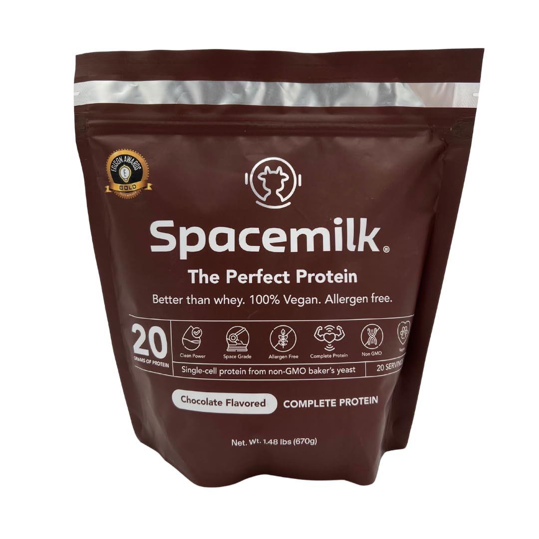 Spacemilk Premium Protein Chocolate Protein Powder, Vegan, 4.24g BCAAs, Non-GMO, Gluten Free (1.48 lbs)