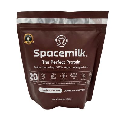 Spacemilk Premium Protein Chocolate Protein Powder, Vegan, 4.24g BCAAs, Non-GMO, Gluten Free (1.48 lbs)