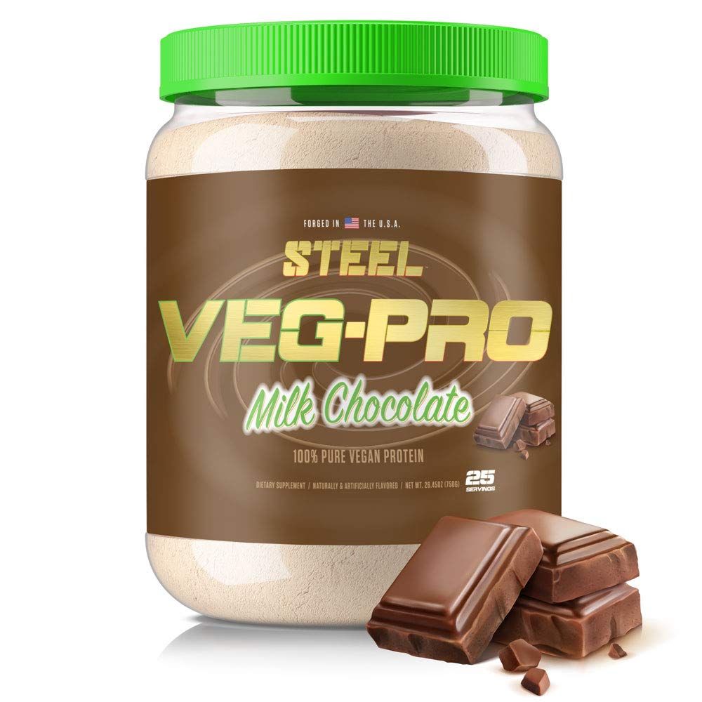 Steel Supplements Veg-PRO  Vegan Protein Powder, Milk Chocolate  25 Servings (1.65lbs)  Organic Protein Powder with BCAA Amino Acid  Gluten Free  Non Dairy  Low Carb Formula