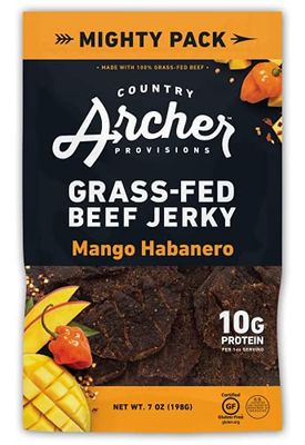 Country Archer Mango Habanero Beef Jerky, 100% Grass-Fed, Gluten Free, 7 Ounce (Pack of 1)