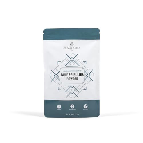 Blue Spirulina Powder with 100% Pure Phycocyanin - Gluten-Free, Non-GMO, Vegan Protein Powder Superfood - No Fishy Smell - Great for Smoothies &amp; Baking - Resealable Packaging - 60 Servings