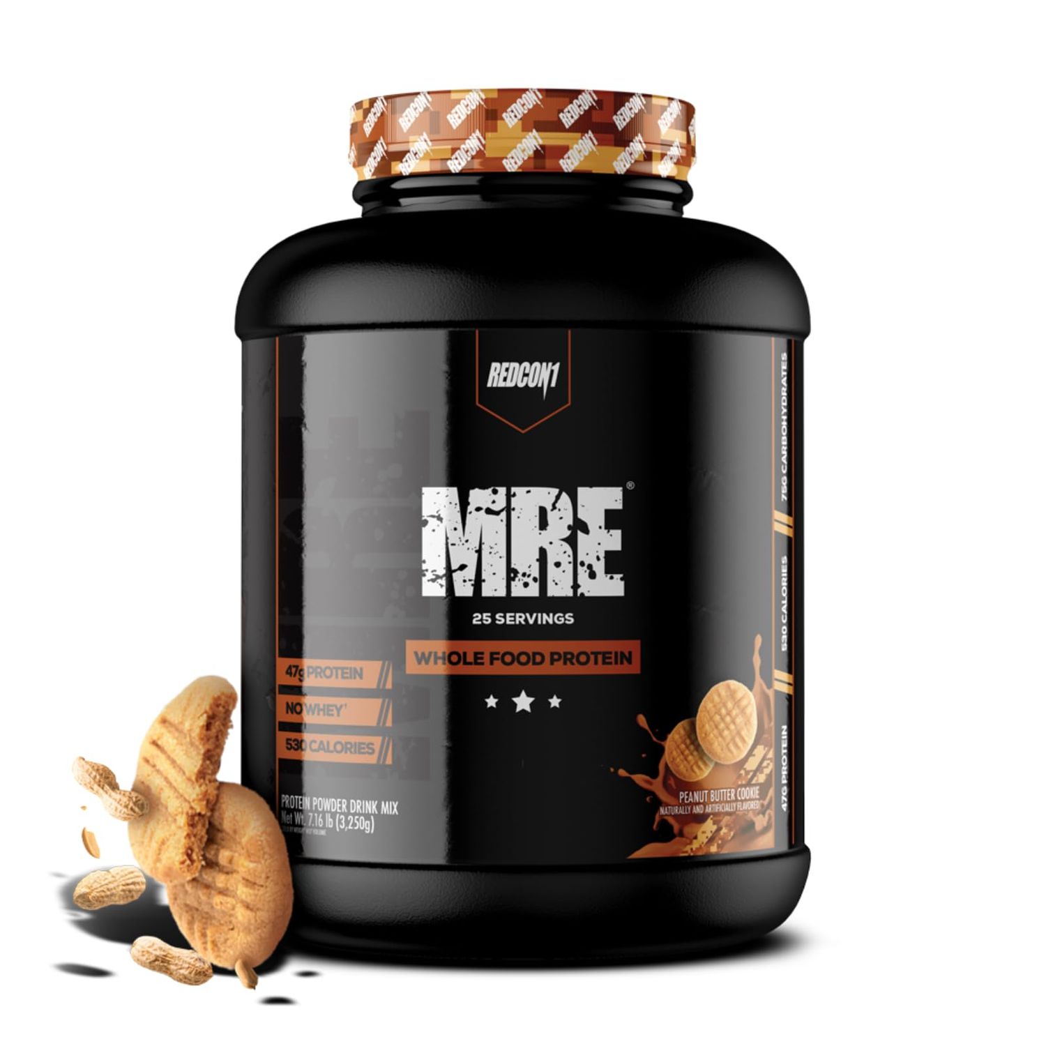 REDCON1 MRE Protein Powder, Peanut Butter Cookie - Meal Replacement Protein Blend Made with MCT Oil &amp; Whole Foods - Protein with Natural Ingredients to Aid in Muscle Recovery (25 Servings)