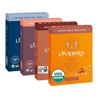 Lovebird Gluten Free Cereal - Organic Grain Free Cereals Paleo AIP Dairy Free Keto Friendly No Refined Sugar Healthy Snacks for Kids, Adults (Variety Pack, 4 Pack)