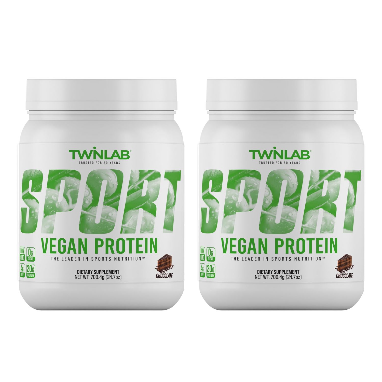 Twinlab Sport Vegan Protein - Organic Protein Powder Made from Pea Protein, Rice Protein, Chia Seed &amp; Flaxseed - Chocolate, 24.70 oz, 20 Servings (Pack of 2)