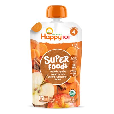 Happy Tot Organics Super Foods, Sweet Potato, Apple, Carrot &amp; Cinnamon, 4.22 Ounce (Pack of 1)