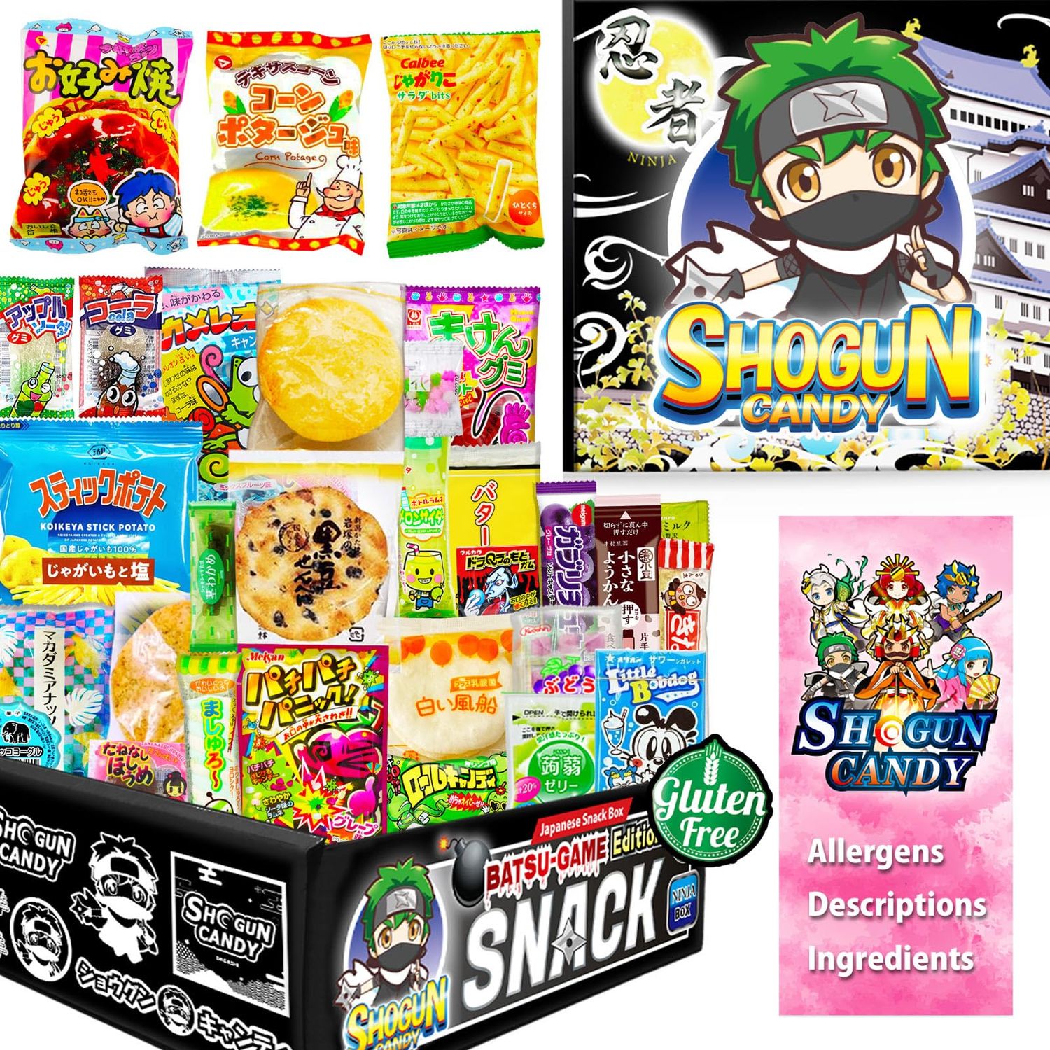 SHOGUN CANDY, 40Pcs Japanese Snacks and Japanese Candy, Popin Cookin Japanese Snack Box, Kawaii Anime Box, (NINJA(Gluten free))